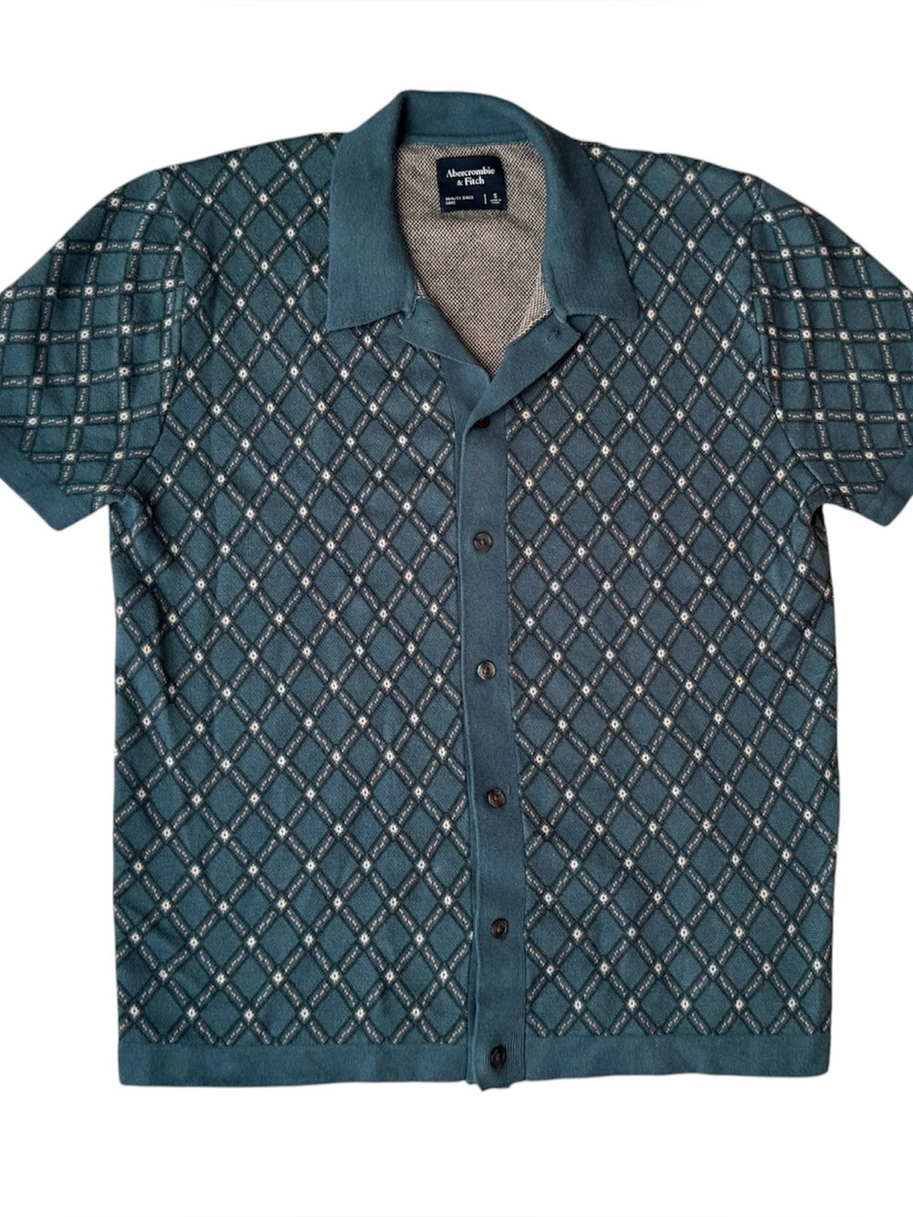 Abercrombie & Fitch Mens Geometric Knit Polo Button Up Teal Size Small